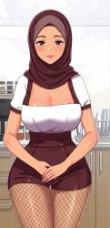 ai_assisted ai_generated cleavage female fishnet_legwear fishnets hijab hijabi pantyhose tanned