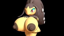 1girls 3d 3d_(artwork) ;3 adorable adorasexy anthro areolae bare_breasts big_breasts black_fur breasts covering_mouth cute female female_anthro female_pokemon generation_3_pokemon gray_nipples huge_breasts large_breasts mawile one_eye_closed pokemon pokemon_(species) red_eyes shortstack standing yellow_fur