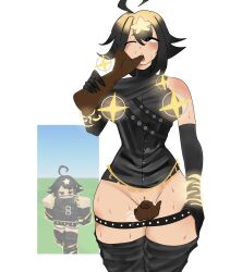 1girls aokorify clothing commission disembodied_hands finger_in_mouth fingering fingering_pussy no_pants partially_clothed patreon reference_image roblox roblox_avatar robloxian sweat sweating tagme thighs