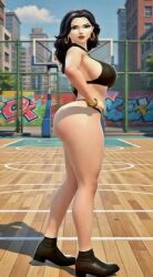 3on3freestyle ai ai_art ai_generated ass big_ass big_booty big_butt booty cheeks fei_(3on3freestyle) female female_only round_ass showing_off squatting tagme video