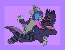 anal anal_penetration animal_genitalia animal_penis anthro anthro_on_anthro anthro_penetrated anthro_penetrating anthro_penetrating_anthro backsack balls bat black_body black_fur blue_highlights bottomless bottomless_anthro bottomless_male buttplug canine_genitalia canine_penis clothed clothing curved_horn duo ear_piercing ear_ring footwear from_front_position fur gem genitals grey_body grey_fur hair half-closed_eyes hi_res highlights_(coloring) horn industrial_piercing jewel_buttplug knot looking_pleasured lying machine male male/male male_penetrated male_penetrating male_penetrating_male mammal missionary_position narrowed_eyes neck_tuft on_back penetration penile penile_penetration penis penis_in_ass perineum piercing plug_(sex_toy) protogen protogen_visor purple_body purple_fur purple_hair ring_piercing sex sex_toy shirt smile smirk smug smug_face smug_grin socks tank_top toeless_footwear toeless_legwear toeless_socks toeless_stockings topwear tuft xing1