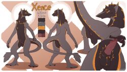 absurd_res ambiguous_fluids anthro anus balls butt claws colored crouching dlrp99 fur genitals hi_res male model_sheet penis presenting presenting_anus presenting_hindquarters presenting_penis rear_view sergal signature simple_background solo standing tail text
