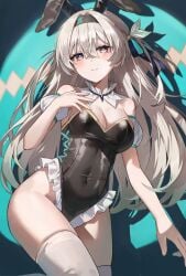 honkai:_star_rail honkai_(series) hoyoverse mihoyo firefly_(honkai:_star_rail) 1girls female multicolored_hair multicolored_eyes long_hair bunny_ears bunnysuit black_bunnysuit black_bunny_ears breasts thighhighs white_thighhighs