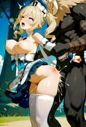 1female 1girls 1male 1monster ai_generated anthro arm_grab arms_behind_back arms_held_back barbara_(genshin_impact) big_penis blonde-haired_female blonde_eyebrows blonde_female blonde_hair blonde_hair_female blue_eyed_female blue_eyes blush bouncing_breasts breasts breasts_out crying crying_female crying_while_penetrated crying_with_eyes_open cum cum_in_pussy cum_inside cum_spurt curled_hair dark-skinned_male day daylight daytime dress drool drool_string drooling duo exposed_breasts exposed_nipples female female_orgasm from_behind from_behind_position genshin_impact hair_tie hat high_quality high_resolution highres hilichurl_mask hilichurls_(species) interspecies juicy_thighs leggings leggings_down male male_orgasm medium_breasts medium_hair monster monster_boy monster_on_female motion_lines muscular muscular_male open_mouth orgasm outdoors outside pale-skinned_female pale_skin partially_clothed partially_clothed_female partially_nude penis restrained rolling_eyes scratch_marks scratches secretly_loves_it sex sex_from_behind spiral_twintails trembling twintails vaginal_penetration vaginal_sex visible_breath visible_nipples