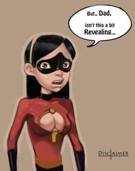 1girls cleavage disclaimer disney english_text female female_only pixar smooth_skin solo tagme text the_incredibles violet_parr