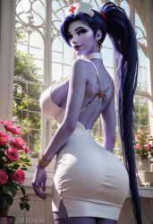 1girls ai_generated amelie_lacroix big_breasts breast female female_only long_hair nurse nurse_dress overwatch overwatch_2 oxtonai purple_hair widowmaker