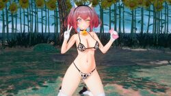 1girls 3d bikini cow_bell cow_horns cow_print danganronpa danganronpa_another fanganronpa female female_focus female_only holding_object koikatsu legwear looking_at_viewer no_sex otonokoji_kanade outdoors sdra2 shoes solo super_danganronpa_another_2 twintails winking_at_viewer