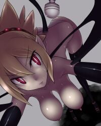 bent_over blonde_hair breasts demon_girl detached_sleeves disgaea disgaea_2 highres hitachi_magic_wand jaga_usa nippon_ichi_software panties red_eyes rozalin sweat tail thighhighs underwear vibrator wings