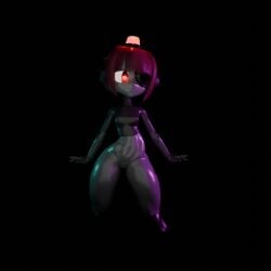 3d dark_room female glowing_eyes grey_body half_naked huge_hips huge_thighs large_hips looking_away mimi_sentry mini_sentry_chan_(zzwz) nervous oiled oiled_body oiled_skin pussy red_eyes red_hair robot robot_girl small_breasts small_mouth small_waist solo solo_female thunder_thighs