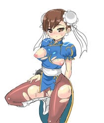 blush breasts capcom chun-li kerger360 large_breasts nipples pantyhose pussy smile street_fighter torn_clothes torn_pantyhose uncensored