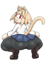 :3 ass ass_focus big_ass cat_ears cat_tail catgirl featureless_hands female fully_clothed lurkingtyger neco-arc neko red_eyes squatting tsukihime