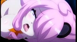 anime_screencap big_breasts hair_covering_eye hyakkiya_tantei_jimusho_hyakkiya_hikari_no_youkai_jikenbo karada_de_kaiketsu_hyakkiya_tantei_jimusho monster_girl nipples ova pink_hair saliva tied_hair tongue