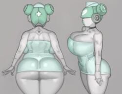 1girls ass bimbo bimbo_lips breasts dat_ass female green_hair hair_over_eyes hi_res hips huge_ass huge_breasts kelvin_hiu massive_breasts original original_character robot robot_girl sexbot thick_thighs thighs twin_buns white_body wide_hips