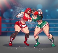 2girls abs ass big_ass big_breasts big_thighs boxing boxing_gloves boxing_ring breasts bust busty chest curvaceous curvy curvy_figure digital_media_(artwork) female female_focus fighting_ring gabocaricaturas gloves hips hourglass_figure huge_ass huge_breasts huge_thighs large_ass large_breasts large_thighs legs light-skinned_female light_skin lipstick mature mature_female muscular original original_character original_characters red_boxing_gloves red_gloves red_lipstick slim_waist thick thick_hips thick_legs thick_thighs thighs voluptuous voluptuous_female waist white_boxing_gloves white_gloves wide_ass wide_hips wide_thighs