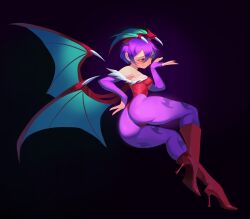 1girls absurd_res ass bat_print capcom darkstalkers female female_only gauntlets head_wings heeled_boots leotard lilith_aensland pantyhose purple_hair purple_pantyhose red_eyes roxy_thefoxy short_hair smile solo succubus succubus_wings wings