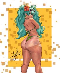 2d 2d_(artwork) artist_request ass big_ass bikini brazil brazilian brazilian_female brazilian_miku bubble_butt busty cyan_eyes cyan_hair earrings female female_focus female_only flower_in_hair hatsune_miku hourglass_figure large_ass micro_bikini necklace sunglasses_on_head tagme thong thong_aside thong_bikini turquoise_eyes turquoise_hair vocaloid wide_hips