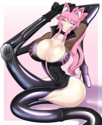 big_ass big_breasts cat_ears elastic elastic_legs fate/grand_order fate_(series) koyanskaya_(fate) looking_at_viewer massive_breasts pink_hair smile stretchy voluptuous yellow_eyes zaro24