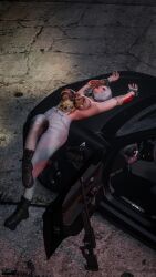 1girls blue_eyes boots breasts breasts breasts car car_hood female flossie_grey grand_theft_auto grand_theft_auto_online grand_theft_auto_v hood laying_on_back laying_on_car nipples nopixel nullinvoid spiked_bracelet tattoo tattoo_on_arm tattoo_on_belly tattoo_on_chest tattooed_arm tattoos topless white_hair