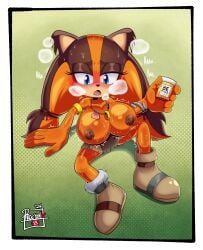 1furry 1girl 1girls anthro big_breasts boobies boots breast_expansion breasts breasts_out breath brown_nipples commi commission furry furry_female furry_only hyper_breasts idw_comics idw_publishing mobian mobian_(species) nipples orange_body orange_hair pills procyon't rings skirt sonic_(series) sonic_boom sonic_the_hedgehog_(archie) sonic_the_hedgehog_(comics) sonic_the_hedgehog_(idw) sonic_the_hedgehog_(series) sticks_the_badger sticks_the_jungle_badger sticks_the_tejon sweat sweating topless