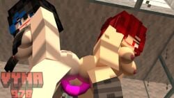 2girls 3d ass breasts dildo_in_pussy double_insertion double_penetration double_vaginal erect_nipples female horny_female lesbian_sex living_room looking_at_partner looking_back mine-imator minecraft multicolored_hair nude_female outside red_eyes red_hair sex_toy_in_pussy smile stockings tagme vaginal_penetration vina_(vinya978) vinya978 vinya_(vinya978) wet_pussy yuri