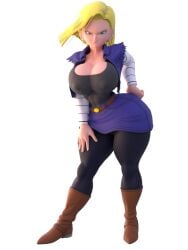 1robot_girl 3d android android_18 big_areola big_breasts blonde_hair boob_window breasts cleavage dragon_ball looking_at_viewer nipples_visible_through_clothing robot_humanoid shocking_(artist) short_hair solo