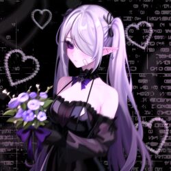 1girls casual dress female female_focus flowers heart pink_hair skaluh solo_female solo_focus