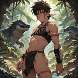 absurd_res ai_generated chest inuzuka_kiba loincloth naruto naruto_(series) naruto_shippuden one_male solo solo_focus solo_male zaboo777