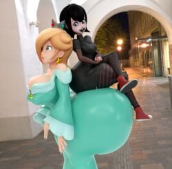 1milf 1monster 2girls 3d ass ass_focus big_ass big_breasts big_butt blonde_hair blue_eyes breasts crossover goth goth_girl hair_over_one_eye hotel_transylvania large_ass mario_(series) mavis_dracula princess_rosalina shocking_(artist) short_hair vampire vampire_girl