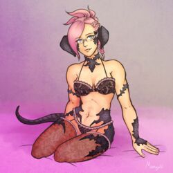 au_ra blue_eyes final_fantasy final_fantasy_xiv kyari_layarte lingerie mangov pin-up pink_hair xaela