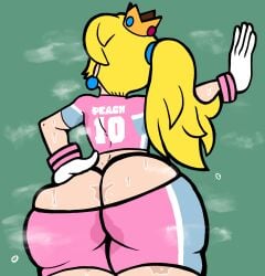 1girls ass ass_cleavage big_ass blonde_hair bubble_butt butt_crack d-nix dat_ass fat_ass female female_only huge_ass jersey large_ass mario_(series) mario_strikers mario_strikers_peach_back_view_redraw_(meme) musk musk_clouds no_panties pink_shorts png princess_peach rear_view shorts solo sportswear sweat sweaty_ass sweaty_body thick_ass thick_thighs wide_hips