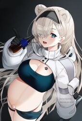 arknights aurora_(arknights) big_belly big_breasts bra edit ett popped_navel pregnant ready_to_pop round_belly thick_thighs third-party_edit