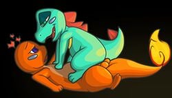 average charmander color female fire interspecies male nintendo nude pokémon_(species) pokemon pokemon_gsc pokemon_rgby side_view straddle straight tail tail_fire totodile