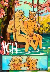 abs anthro cat_ears cat_tail catboy couple cute date female flower holding_hands holding_head in_water kiss_on_lips kissing legs_in_water male male/female male/male male_focus muscular muscular_male naked naked_male ohonions peaceful penis penis_out pubic_hair romantic romantic_couple sitting sitting_on_swing smiling swing toned toned_body toned_male toned_stomach water wolf wolf_ears wolf_tail