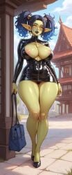 1girls ai_generated big_breasts full_body goblin_female goth_girl goth_goblin goth_goblin_girl green_skin thick