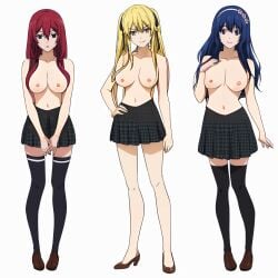 big_breasts blonde blonde_hair blue_hair hanatemari_tsuzura kakegurui mikura_sado red_hair redhead saotome_meari small_breasts stockings tagme