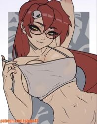 1girls 2d 2d_(artwork) 2d_animation animated arm_up big_breasts breasts glasses jiggle jiggling_breasts looking_at_breasts looking_at_viewer mp4 no_sound on_back pov_eye_contact red_hair shorter_than_30_seconds sideboob skull_hair_ornament smile smiling_at_viewer solo stopu swinging_breasts tagme tank_top tengen_toppa_gurren_lagann upper_body video white_tank_top yellow_eyes yellow_eyes_female yoko_littner