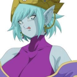 aeos big_breasts big_breasts blue_eyes blue_hair blue_skin dragon_ball_heroes elf_ears short_hair super_dragon_ball_heroes tongue wearing_clothes white_background