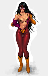 avengers black_hair breasts female female_only front_view full_body human jessica_drew john_becaro marvel mask pale_skin solo spider-man_(series) spider-woman standing tagme undressing