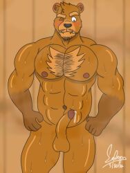 abs anthro aoto barafurry bear bodily_fluids cum cupcake2007 erection genital_fluids genitals male mammal musclefurry muscular pecs penis saddragon16_(artist) sweat