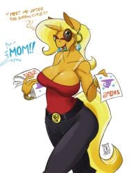 1girls 1milf anthro big_breasts bimbo blonde_hair breasts cleavage clothed clothed_female clothing dialogue equine female female_anthro female_focus female_only friendship_is_magic hasbro idw_comics lipstick long_hair looking_at_viewer mare mature mature_female milf mother my_little_pony my_little_pony_(idw) open_mouth smile smiling smiling_at_viewer solo solo_female solo_focus sunflower_spectacle_(idw) sunglasses talking_to_viewer text unicorn unicorn_horn zwitterkitsune