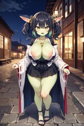 1girls ai_generated big_breasts full_body goblin_female green_skin miko miko_goblin miko_goblin_girl thick