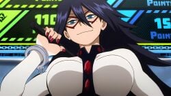 anime asian asian_female beauty_mark beauty_mark_under_eye black_hair black_hair_female blue_eyes blue_eyes_female blush blush boku_no_hero_academia breasts female female_focus female_only hair_between_eyes hand_cuff hand_cuffs holding_object holding_weapon human human_female japanese japanese_female long_hair looking_at_viewer looking_pleasured mask midnight_(my_hero_academia) my_hero_academia pleasure_face red_nails screenshot smile smiling smiling_at_viewer solo solo_female solo_focus superhero superhero_costume superheroine superheroine_costume tight_clothing whip