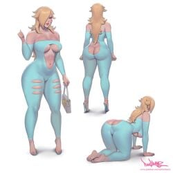 1girls ass_cleavage bent_over big_ass big_breasts bimbo blonde_hair blue_eyes cleavage clothing_cutout female female_focus female_only heels high_heels mario_(series) multiple_images nintendo pinkdrawz princess_rosalina revealing_clothes skimpy_clothes slutty_outfit solo tight_clothing underboob underboob_cutout