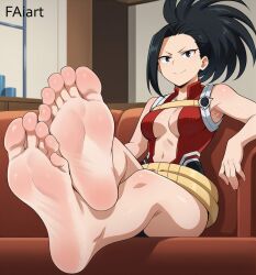 ai_generated black_hair boku_no_hero_academia faiart foot_fetish foot_focus looking_at_viewer momo_yaoyorozu my_hero_academia soles