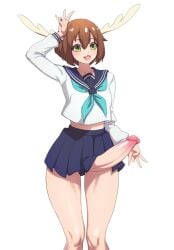 1futa :3d antlers bare_legs big_penis bottomless breasts brown_hair clothed clothing deer erection erection_under_clothes erection_under_skirt futa_only futa_sans_balls futanari green_eyes horns huge_cock humanoid humanoid_penis kemonomimi light-skinned_futanari light_skin mostly_clothed my_deer_friend_nokotan open_mouth penis school_uniform schoolgirl shikanoko_noko shikanoko_nokonoko_koshitantan short_hair short_skirt skirt skirt_lift smooth_penis solo standing uncensored uniform white_background yinyue