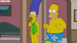 breasts chubby clothes color female homer_simpson human indoors male marge_simpson nipples snoopy standing tagme the_simpsons topless