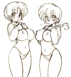 2girls akane_tendo female female_only kokera monochrome multiple_girls ranma-chan ranma_1/2 ranma_saotome sketch tagme