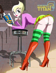 1girls adult_swim ass big_ass blonde_hair cartoon_network dat_ass female female_only grimphantom high_heel_boots princess_ilana smile sym-bionic_titan thong toonami