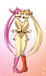 2011 2girls aged_up ball_gag bishoujo_senshi_sailor_moon bk bondage boots breast_press chibi_usa female female_only gag high_heel_boots knee_boots mother_and_daughter multiple_girls sailor_chibi_moon sailor_moon small_breasts tdf tied_hair twintails usagi_tsukino vibrator