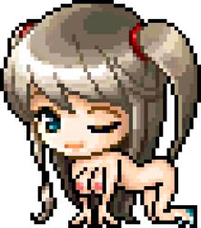 all_fours hyper_head lenario_(maplestory) maplestory nude pixel_art shoes sprite tied_hair transparent_background twintails winking